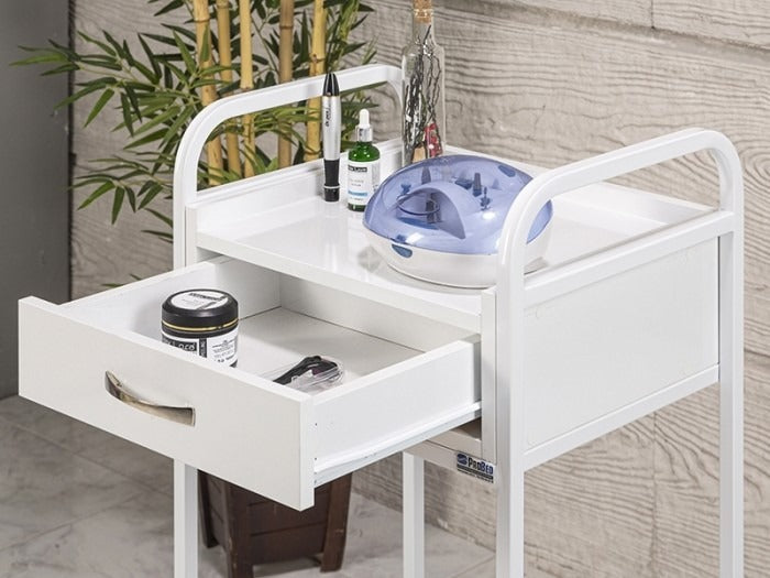 Arya Cihaz Taşıma ve Setup Sehpası | Ahşap Çekmeceli - Beyaz - Sac Arya Cihaz Taşıma ve Setup Sehpası | Ahşap Çekmeceli - Beyaz - Sac