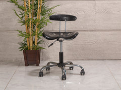 Amortisörlü Çalışma Sandalyesi | Plastik Oturaklı - Siyah - Kromajlı Ayak