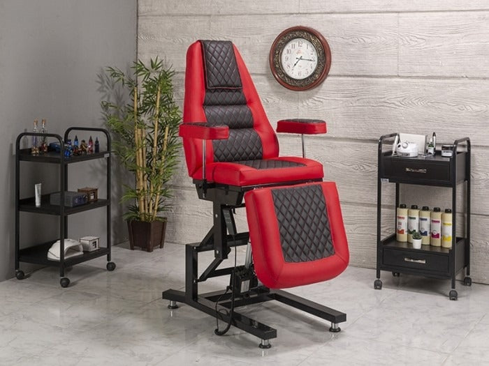 Elegance-3 Motorlu Dövme Tattoo Koltuğu | Kırmızı - Siyah